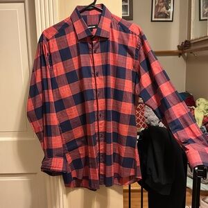 Men’s button down shirt navy and red